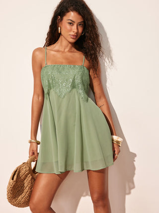 Chiffon Lace Panel A-line Cami Mini Dress