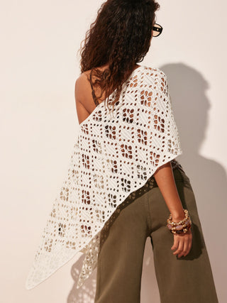 Crochet Knit Crochet Asymmetrical Neck Hollow Out Oversized Cape Top For Daily Casual Vacation