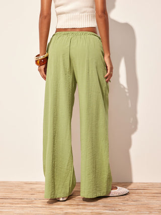 Cotton-blend Mid Rise Drawstring Wide Leg Trousers