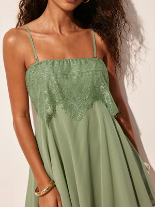 Chiffon Lace Panel A-line Cami Mini Dress