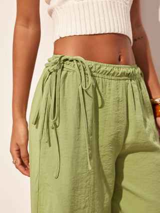 Cotton-blend Mid Rise Drawstring Wide Leg Trousers