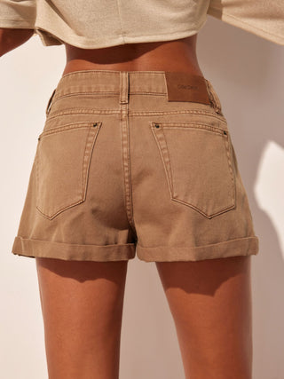 Denim Low Rise Washed Metal Detail Roll Hem Micro Shorts