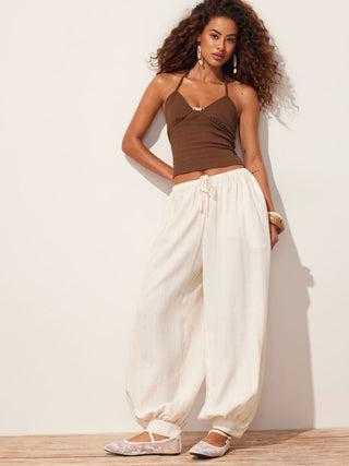 Textured Halter Neckline Beaded Cut Out Cami Top