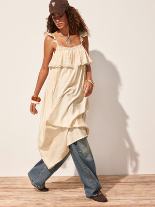 Textured Square Neck Lace Trim Ruffle Maxi Nightdress