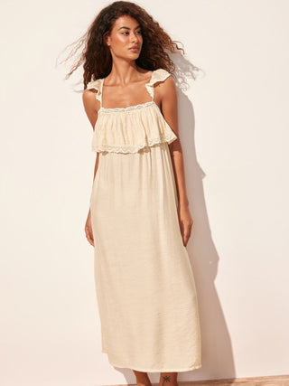 Textured Square Neck Lace Trim Ruffle Maxi Nightdress
