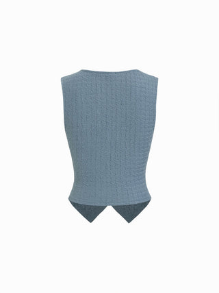 Textured V-neck Vest & Mid Rise Drawstring Wide Leg Trousers Set