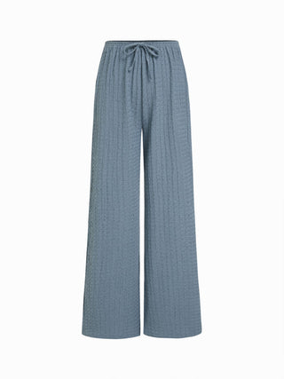 Textured V-neck Vest & Mid Rise Drawstring Wide Leg Trousers Set