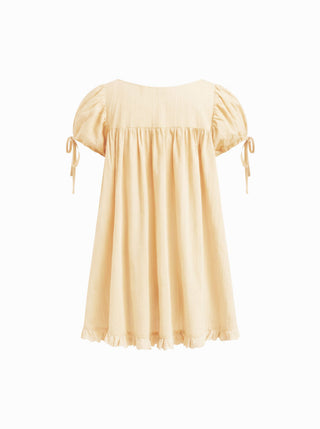 Square Neck Solid Ruffle Knotted Short Sleeve Blouse