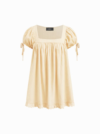 Square Neck Solid Ruffle Knotted Short Sleeve Blouse