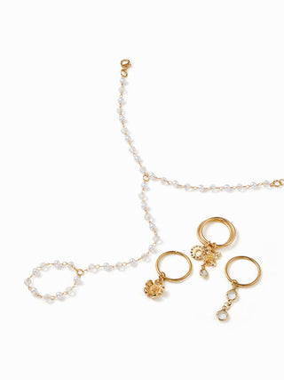 RHINESTONE FLOWER HAND CHAIN BRACELET & RING SET