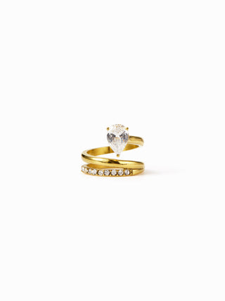 RHINESTONE DECOR STAINLESS STEEL RING