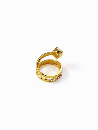 RHINESTONE DECOR STAINLESS STEEL RING