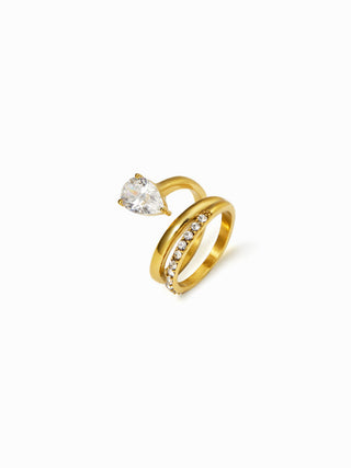 RHINESTONE DECOR STAINLESS STEEL RING