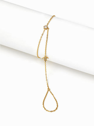 CROSS & RHINESTONE STAINLESS STEEL HAND CHAIN BRACELET