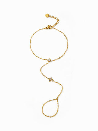 CROSS & RHINESTONE STAINLESS STEEL HAND CHAIN BRACELET