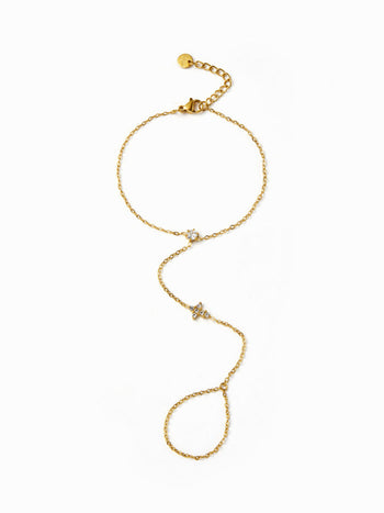 CROSS & RHINESTONE STAINLESS STEEL HAND CHAIN BRACELET