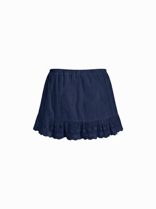 Cotton-blend Low Rise Textured Bowknot Ruffle Hem Mini Skirt