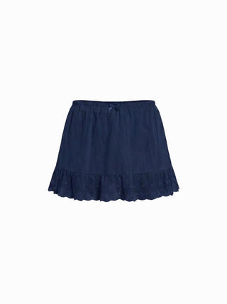 Cotton-blend Low Rise Textured Bowknot Ruffle Hem Mini Skirt