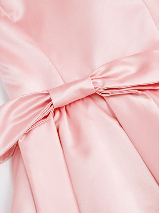 Satin Sculptural Square Neck Bowknot Flared Mini Dress