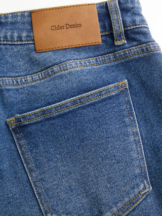 Denim Floral Embroidery Low Rise Straight Leg Jeans