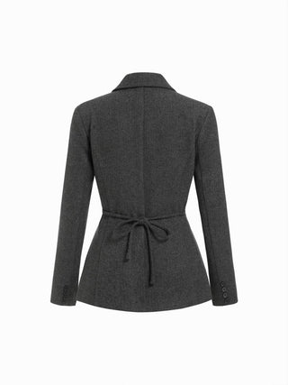Notched Collar Tie Back Split Button Blazer