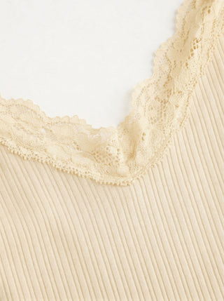 Textured V-neck Lace Trim Cami Top