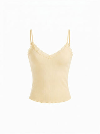 Textured V-neck Lace Trim Cami Top