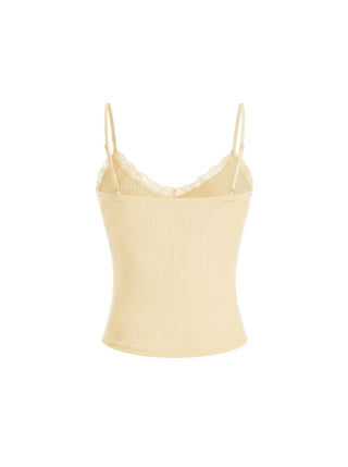 Textured V-neck Lace Trim Cami Top