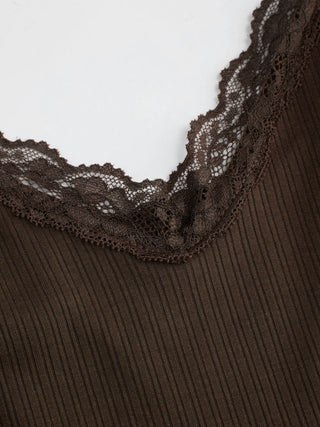 Textured V-neck Lace Trim Cami Top