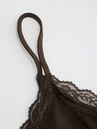 Textured V-neck Lace Trim Cami Top