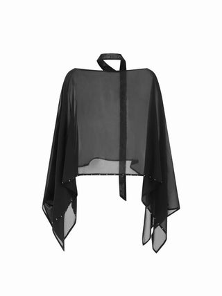 Chiffon Boat Neck Cloak Sleeve See-through Oversized Cape With Scarf
