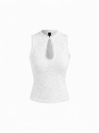 Lace Cut Out Halter Neck Top & Low Rise A-line Mini Skirt Set