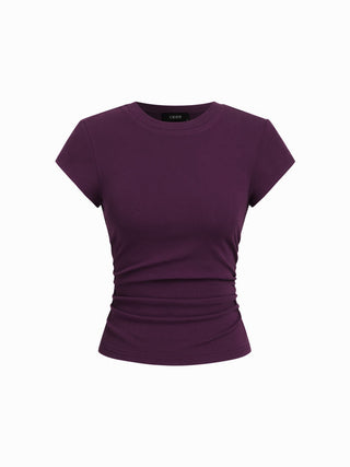 Cotton-blend Ruched Short Sleeve Tee