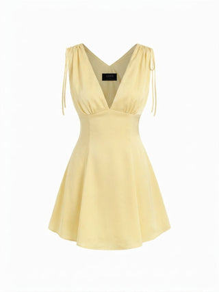 Satin V-neck Drawstring A-line Mini Dress