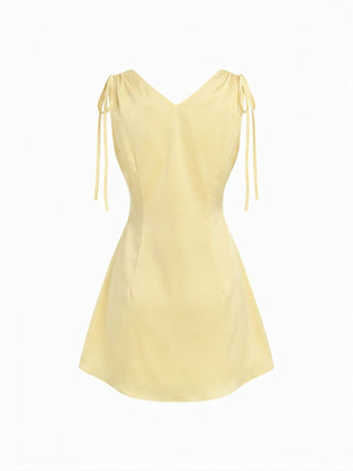 Satin V-neck Drawstring A-line Mini Dress