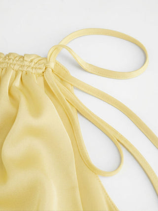 Satin V-neck Drawstring A-line Mini Dress