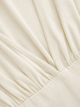 Boat Neck Batwing Sleeve Backless Drawstring Metal Detail Oversized Crop Tee