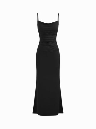 Cowl Neck Ruched Backless Maxi Dress