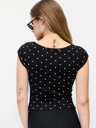 Scoop Neckline Ruched Cap Sleeve Top
