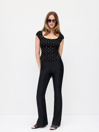 Scoop Neckline Ruched Cap Sleeve Top
