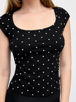 Scoop Neckline Ruched Cap Sleeve Top