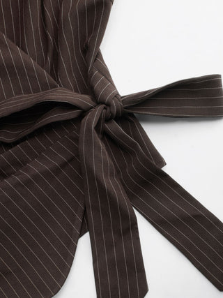 Cotton-blend Polo Neck Stripe Knotted Blouse