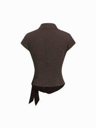 Cotton-blend Polo Neck Stripe Knotted Blouse