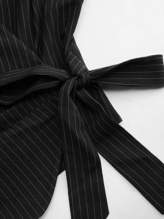 Cotton-blend Polo Neck Stripe Knotted Blouse