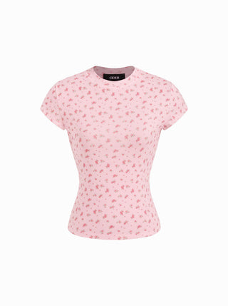 Cotton-blend Floral Round Neck Short Sleeve Tee