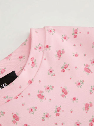 Cotton-blend Floral Round Neck Short Sleeve Tee