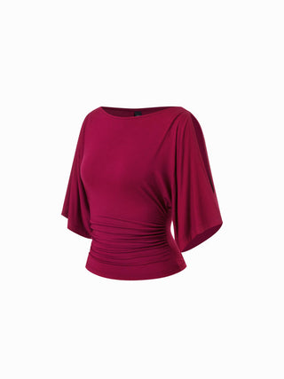 Modal-blend Boat Neck Short Sleeve Cut Out Ruched Top