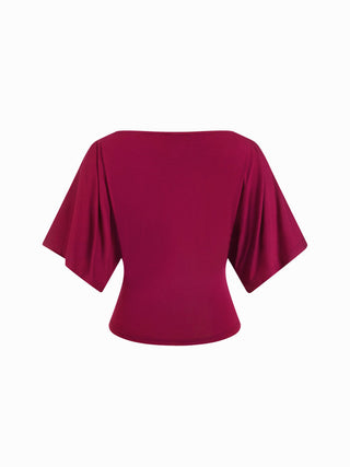 Modal-blend Boat Neck Short Sleeve Cut Out Ruched Top