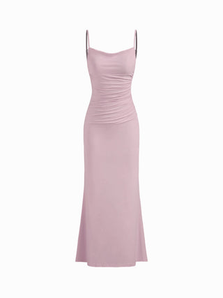 Cowl Neck Ruched Backless Maxi Dress