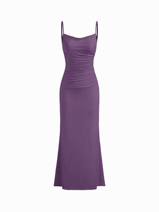 Cowl Neck Ruched Backless Maxi Dress